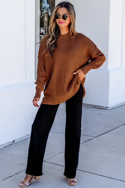 Orchid Purple Mock Neck Ribbed Knit Oversized Sweater Top