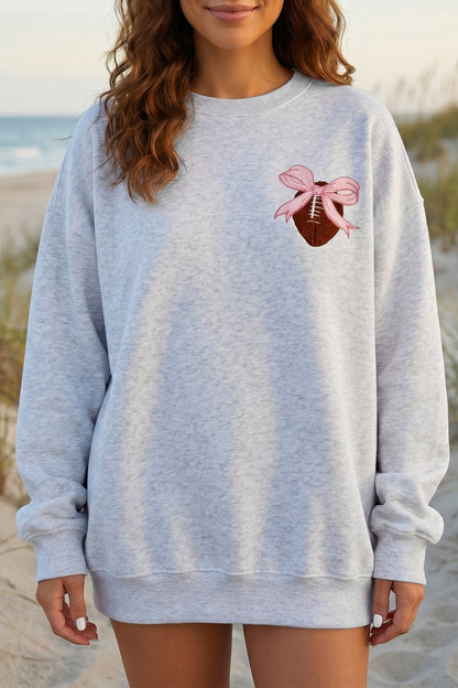 Embroidered Football Bow Back Game Day Sweatshirt