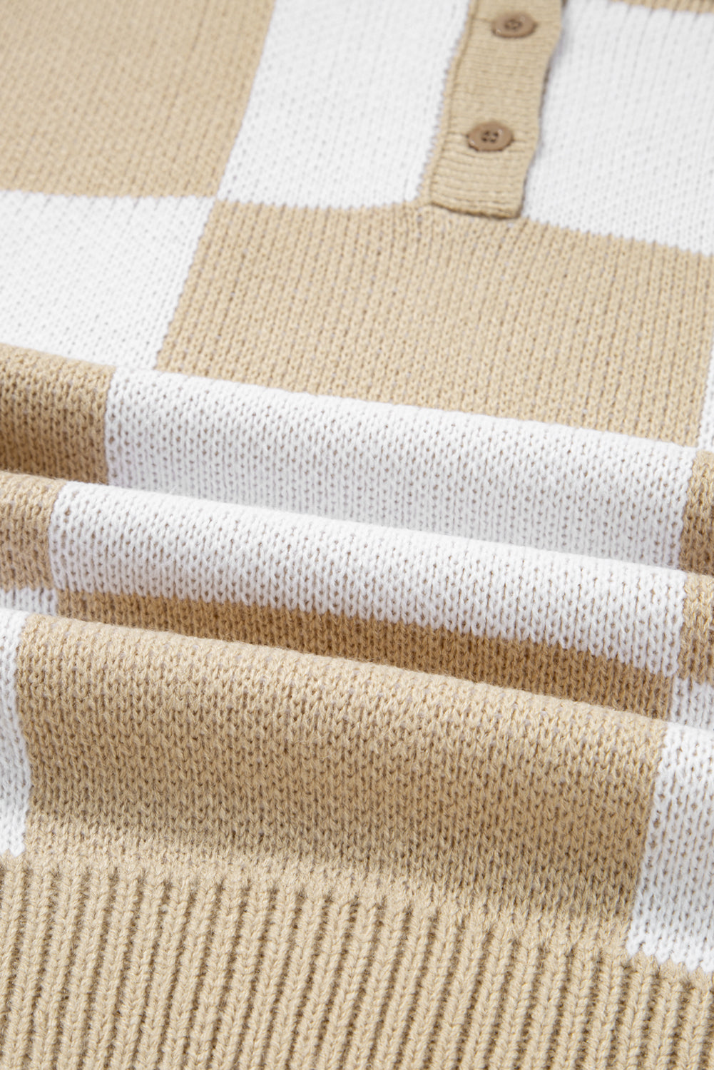 Checkered Polo Collar Loose Knit Sweater