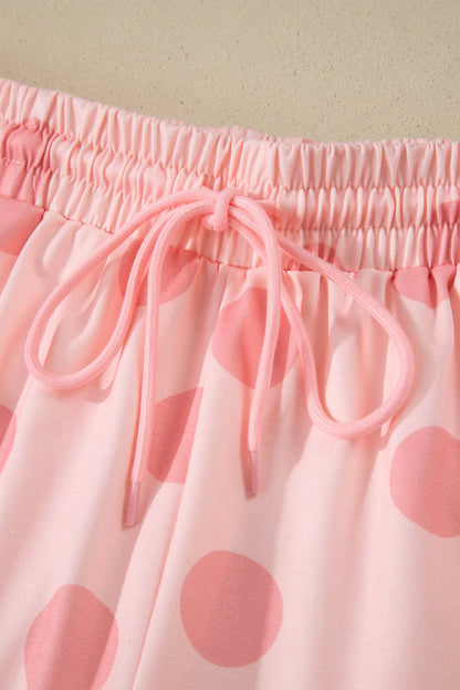 Polka Dot Lounge Set Tee and Drawstring Shorts Set