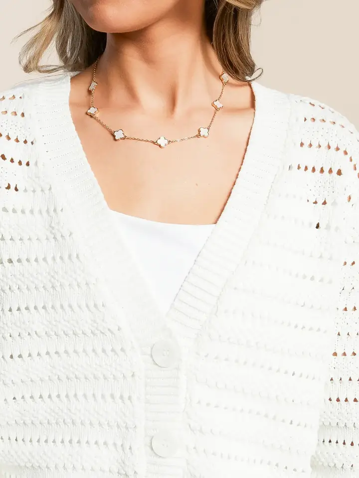 Crochet Knit Button Cardigan Lightweight V Neck Sweater