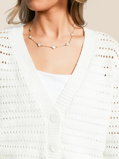 Crochet Knit Button Cardigan Lightweight V Neck Sweater