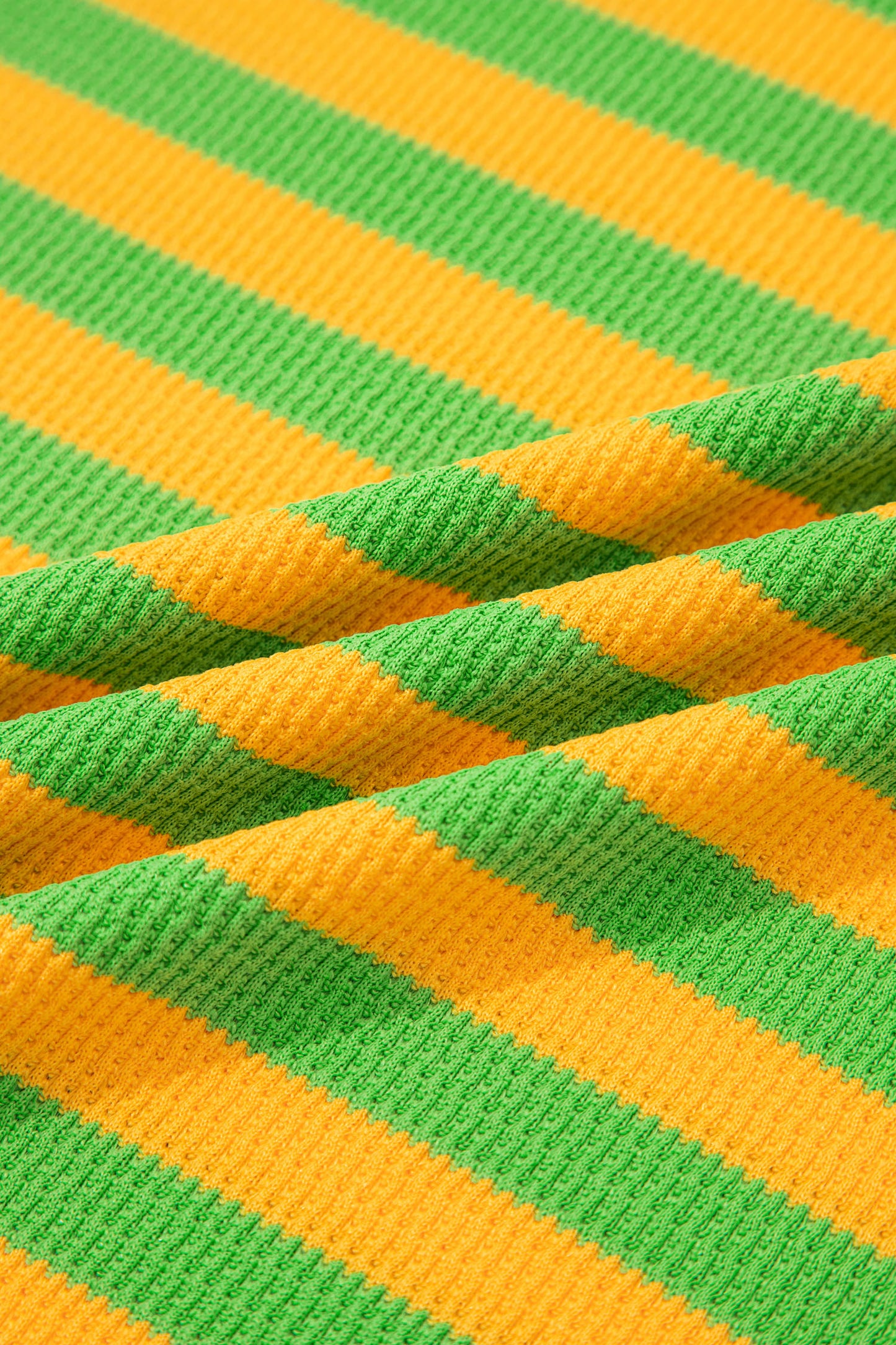 Green Stripe Puff Sleeve Lounge Set Drawstring Shorts