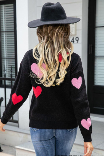 Pink Heart Knit Sweater - Valentine’s Day Pullover Top