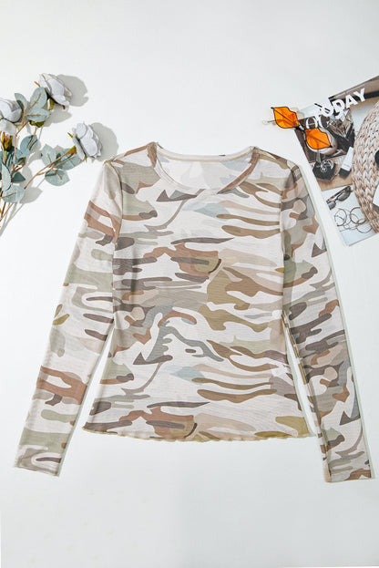 Western Camo Mesh Long Sleeve Top for Women