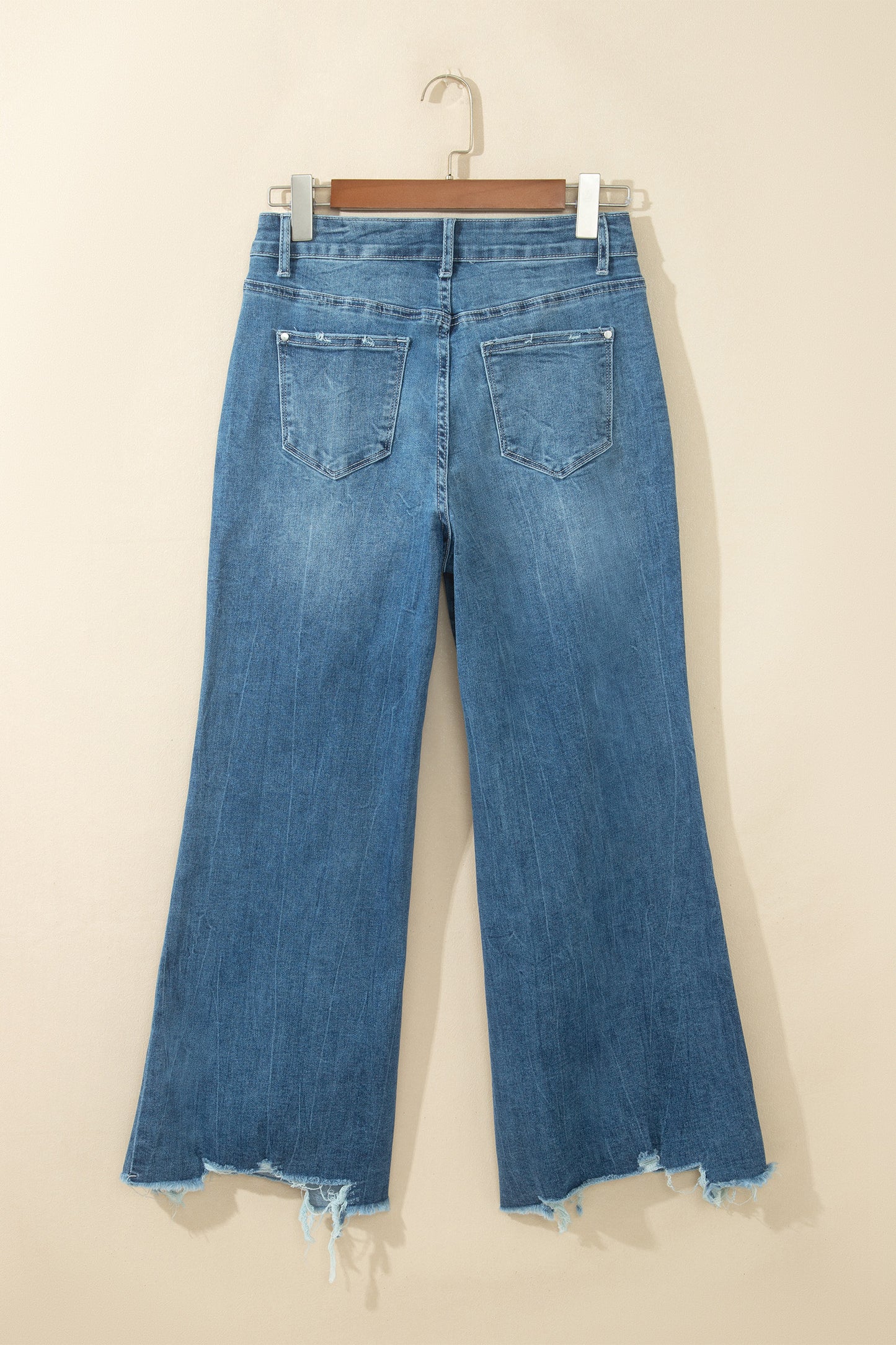 High Waist Flare Jeans Frayed Hem Western Denim Women