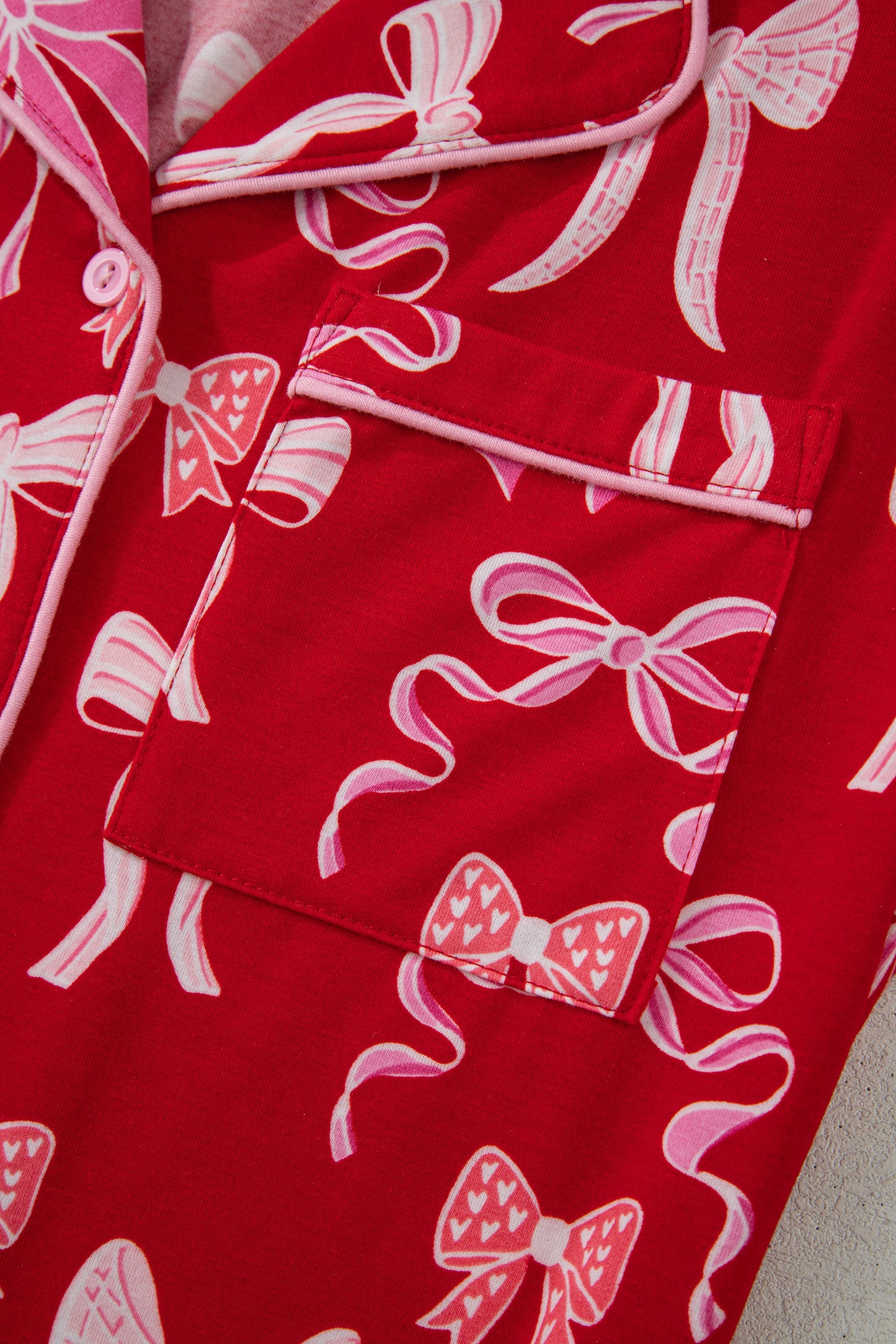 Valentine Red Bow Print Ruffle Pajama Shorts Set for Women