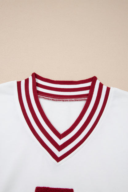 Varsity Letter A Graphic V Neck Striped Game Day Sweatshirt