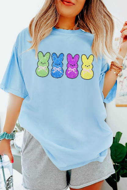 Easter Bunny Sequin Graphic Casual Short Sleeve T Shirt