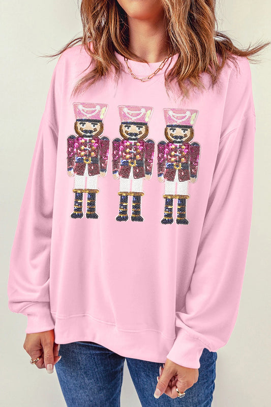 Pink Christmas Graphic Pullover Sweatshirt