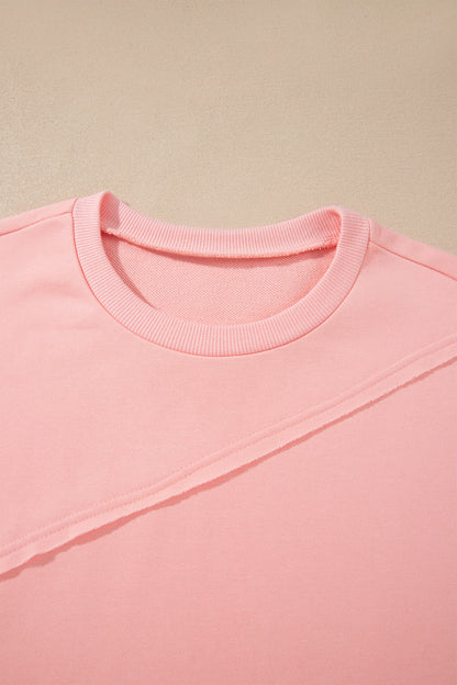 Pink Colorblock Striped Patchwork Long Sleeve Round Neck Top