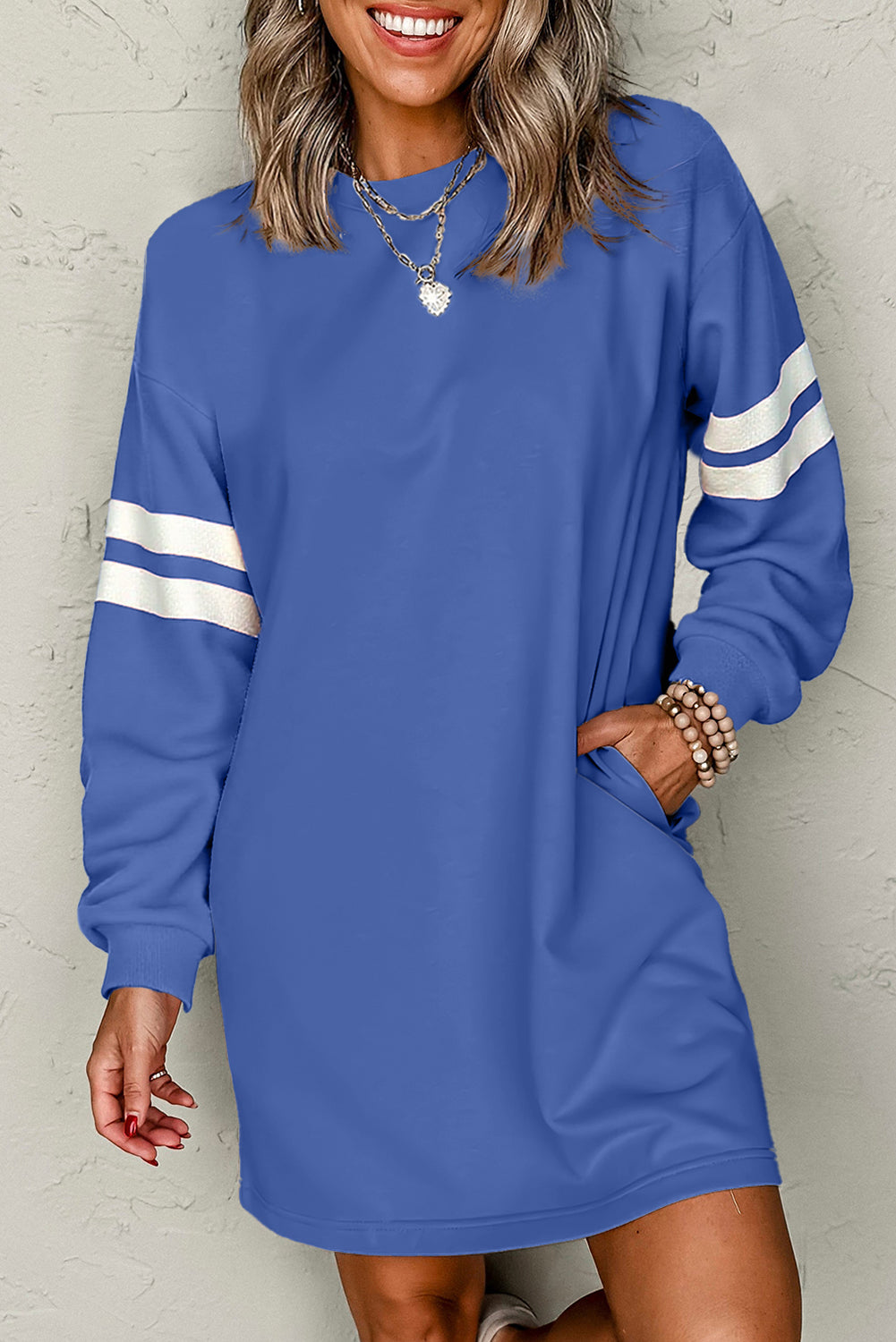 Customizable Varsity Stripe Sleeve Sweatshirt Dress Game Day