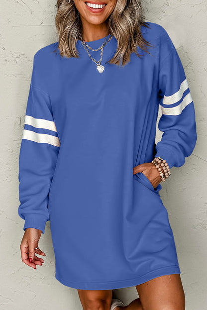 Customizable Varsity Stripe Sleeve Sweatshirt Dress Game Day