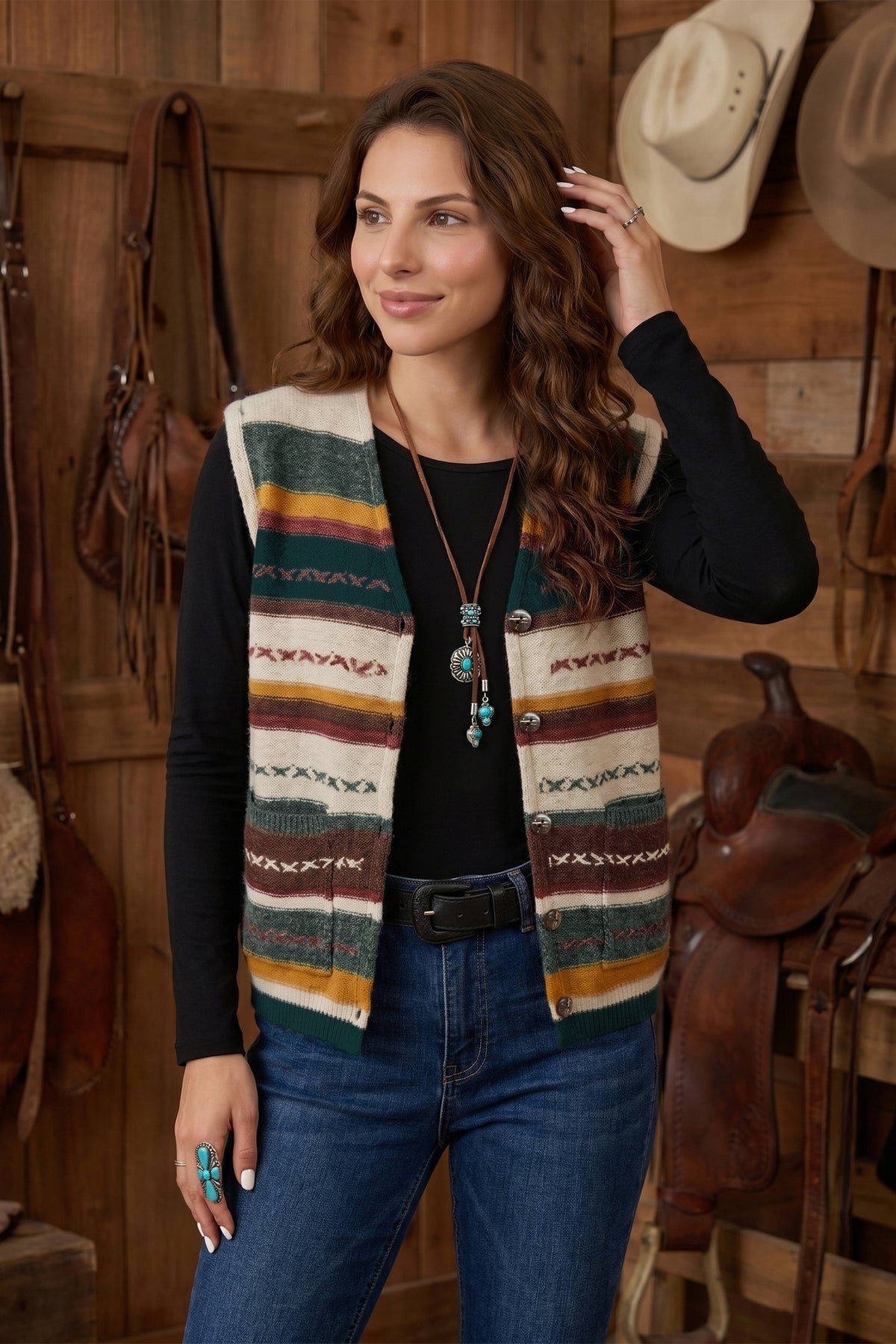 Striped Knit Button Front Sweater Vest