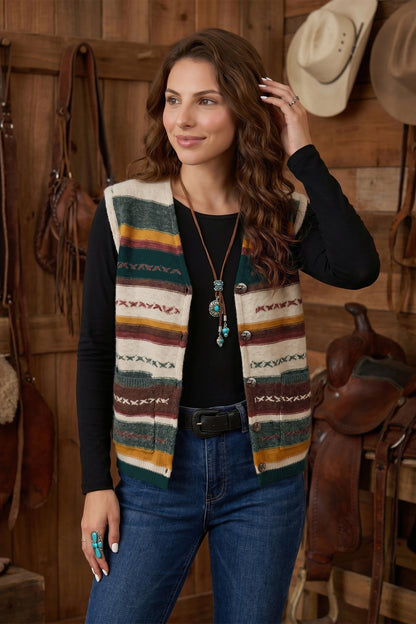 Striped Knit Button Front Sweater Vest