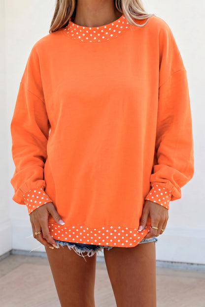 Red Polka Dot Trim Oversized Colorblock Sweatshirt