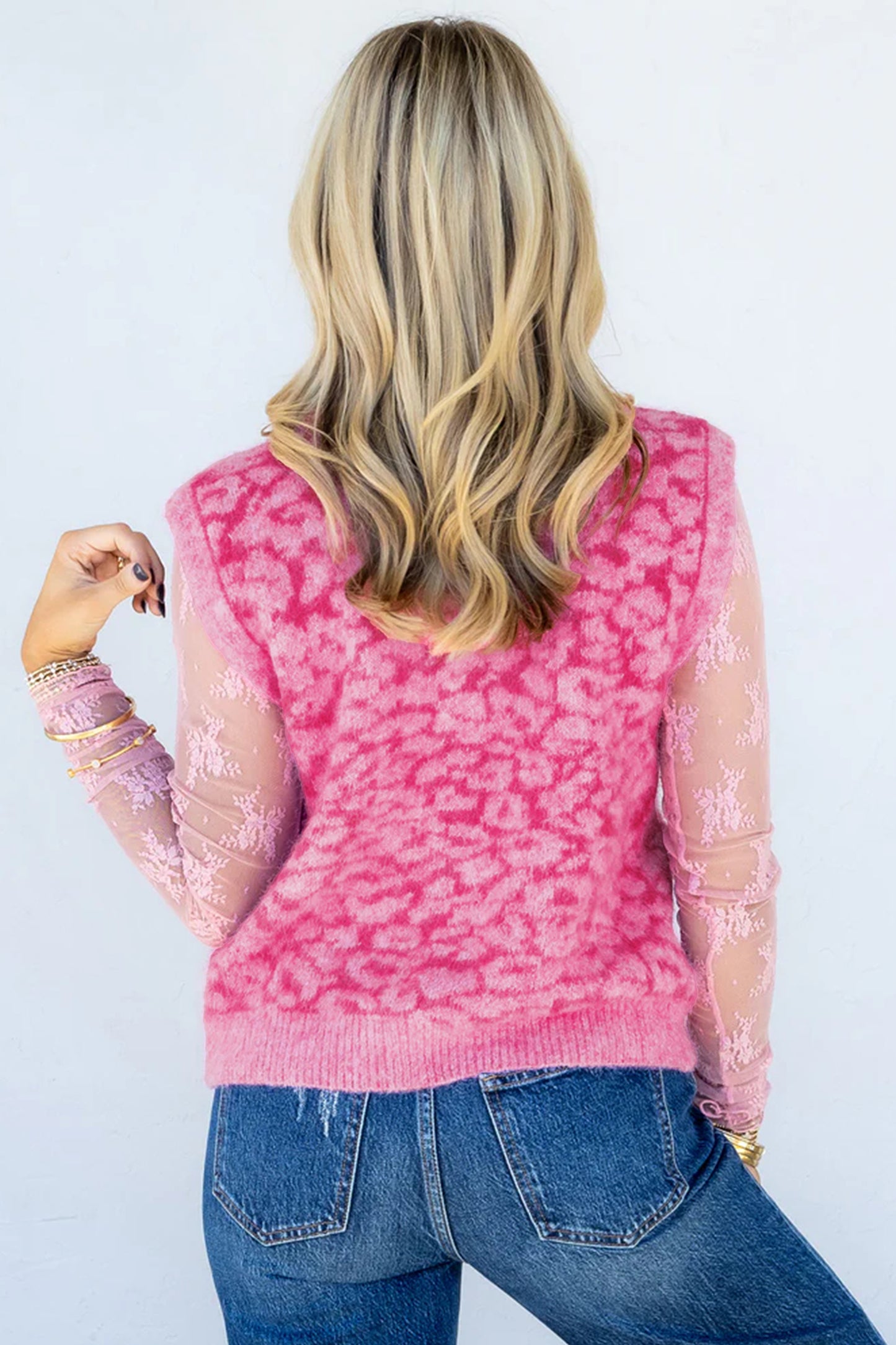 Western Leopard Print Knit Sweater Vest Button Cardigan