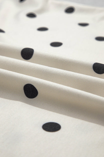Polka Dot Puff Sleeve Wide Leg Two Piece Pants Set