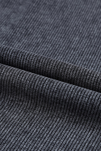 Customizable Solid Ribbed Knit Round Neck Casual PulloverSweatshirt