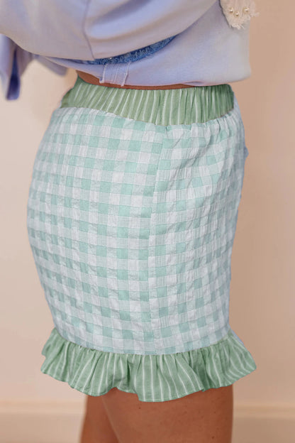 Gingham Ruffle Hem Shorts High Waist Casual Summer