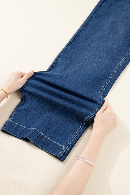 Sail Blue Stitched High Waist Loose Cuffed Jeans