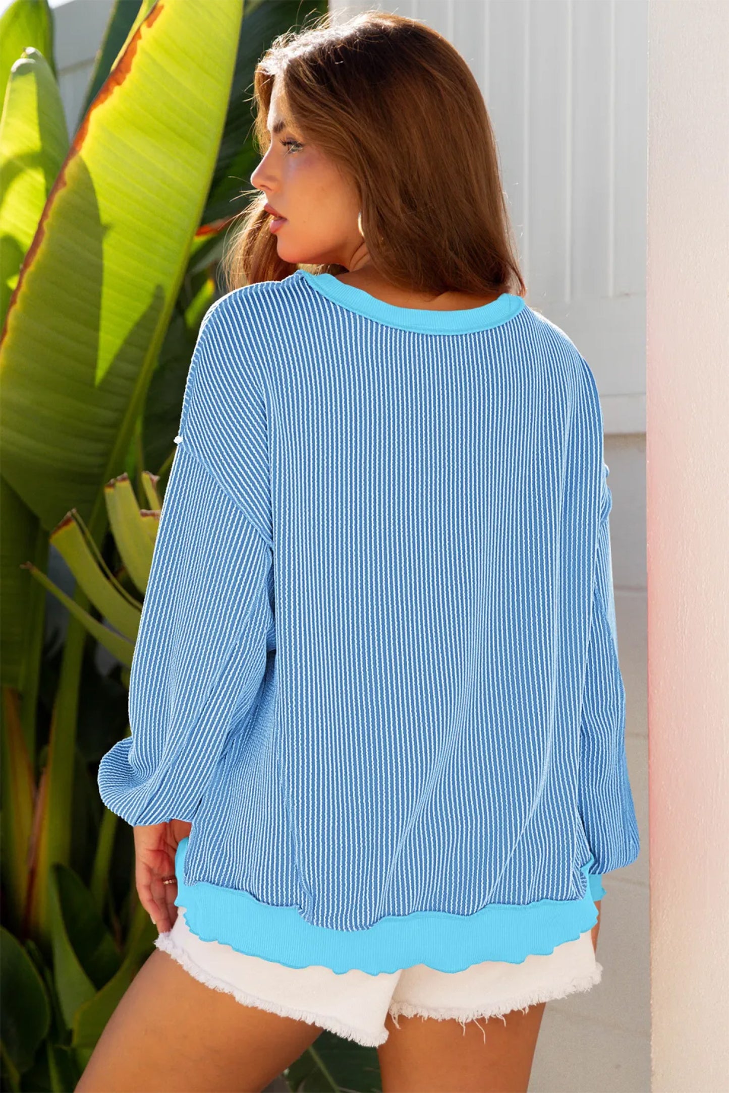 Myosotis Sequin Easter Egg Ribbed Long Sleeve Casual Top