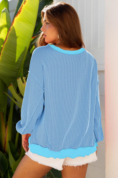 Myosotis Sequin Easter Egg Ribbed Long Sleeve Casual Top