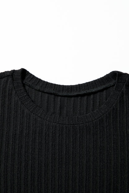 Ribbed Long Sleeve Round Neck Casual Knit Top
