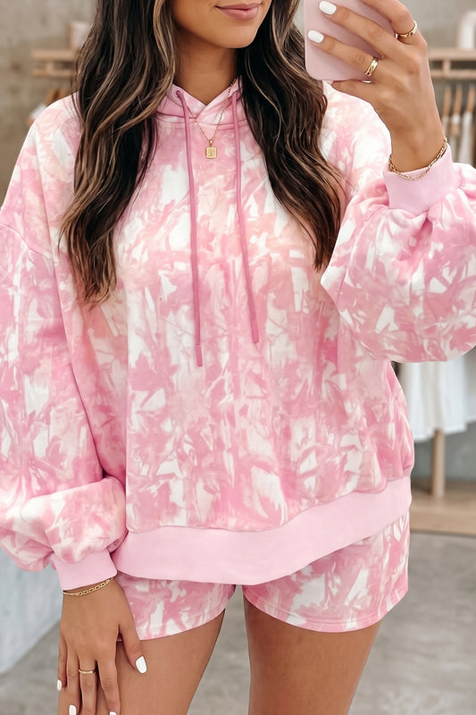 Pink Tie Dye Hoodie Shorts Set 2PC Lounge Set