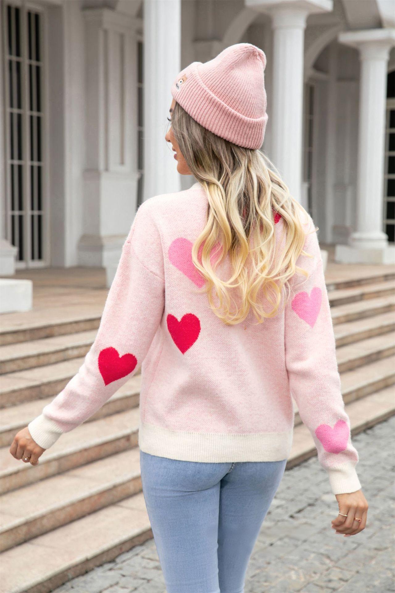 Pink Heart Knit Sweater - Valentine’s Day Pullover Top