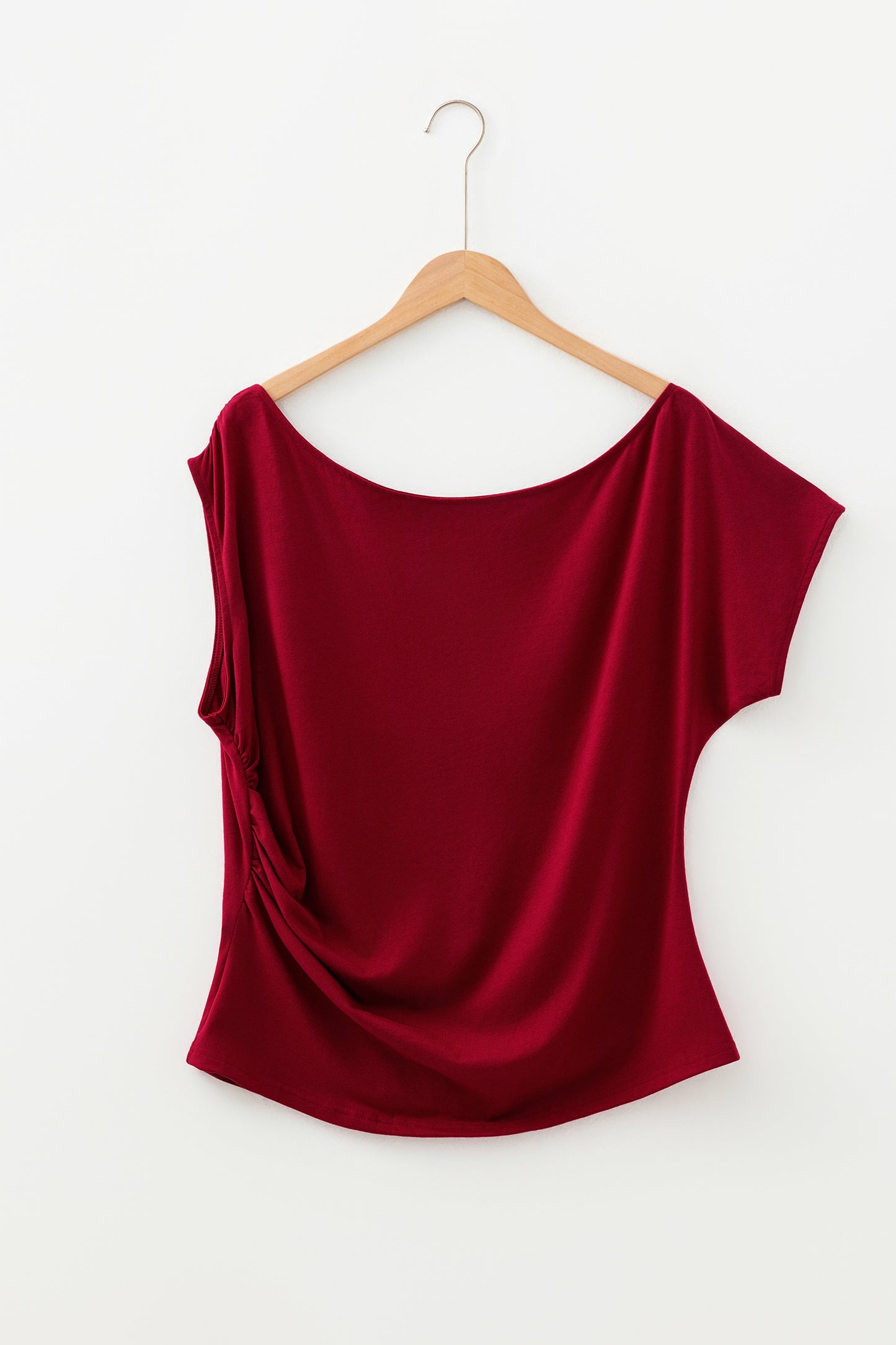 Pink Plus Size Asymmetric Neck Short Sleeve Blouse
