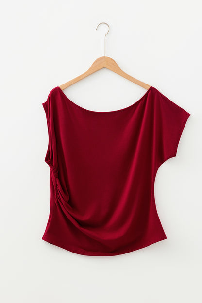 Pink Plus Size Asymmetric Neck Short Sleeve Blouse