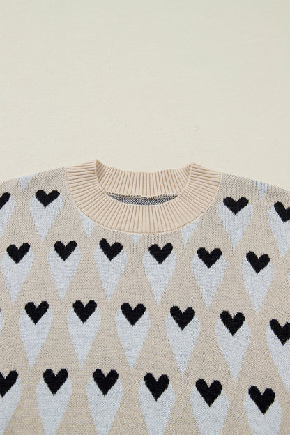 Valentine Heart Print Cozy Knit Loose Fit Sweater