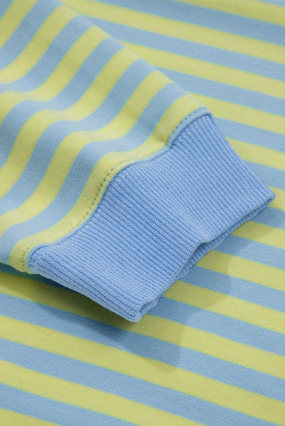 Striped Long Sleeve Pullover and Shorts Lounge Set