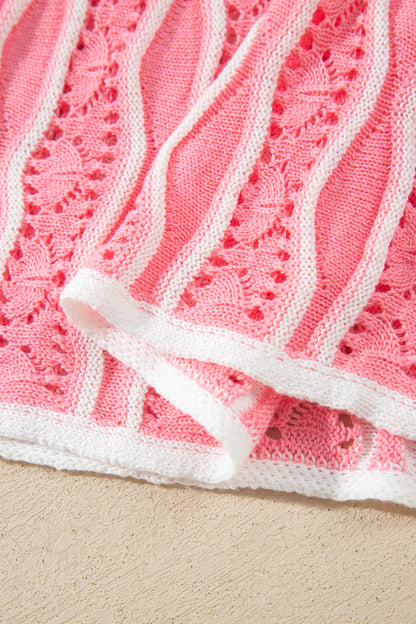 Women's Wavy Stripe Open Knit Pullover Sweater