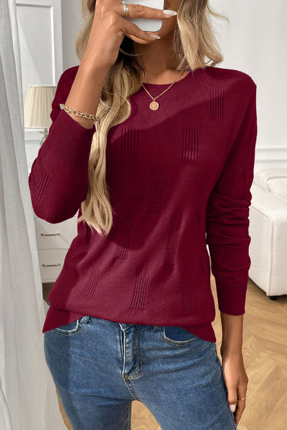 Crew Neck Textured Knit Sweater for Fall Layering