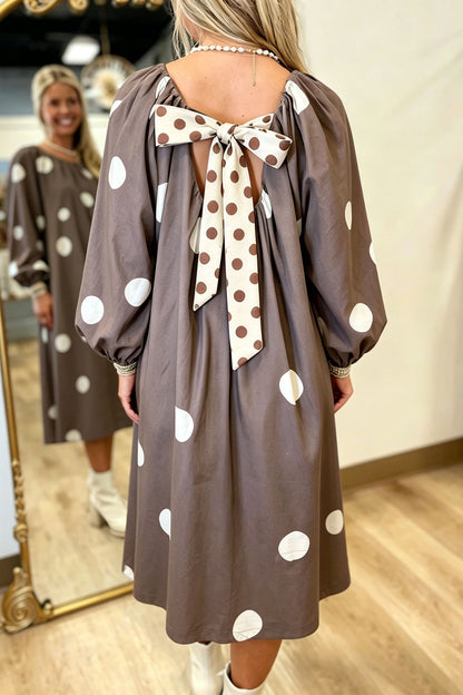 Polka Dot Bow Back Long Sleeve Midi Dress