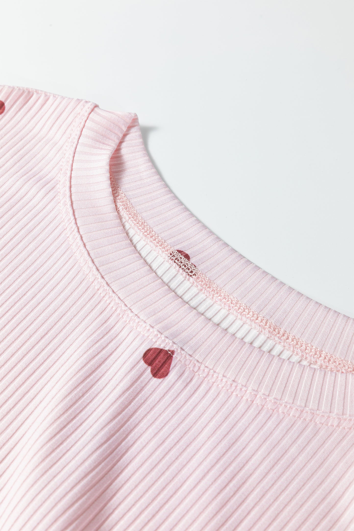 Pink Heart Print Ribbed Knit Valentine Lounge Short Set