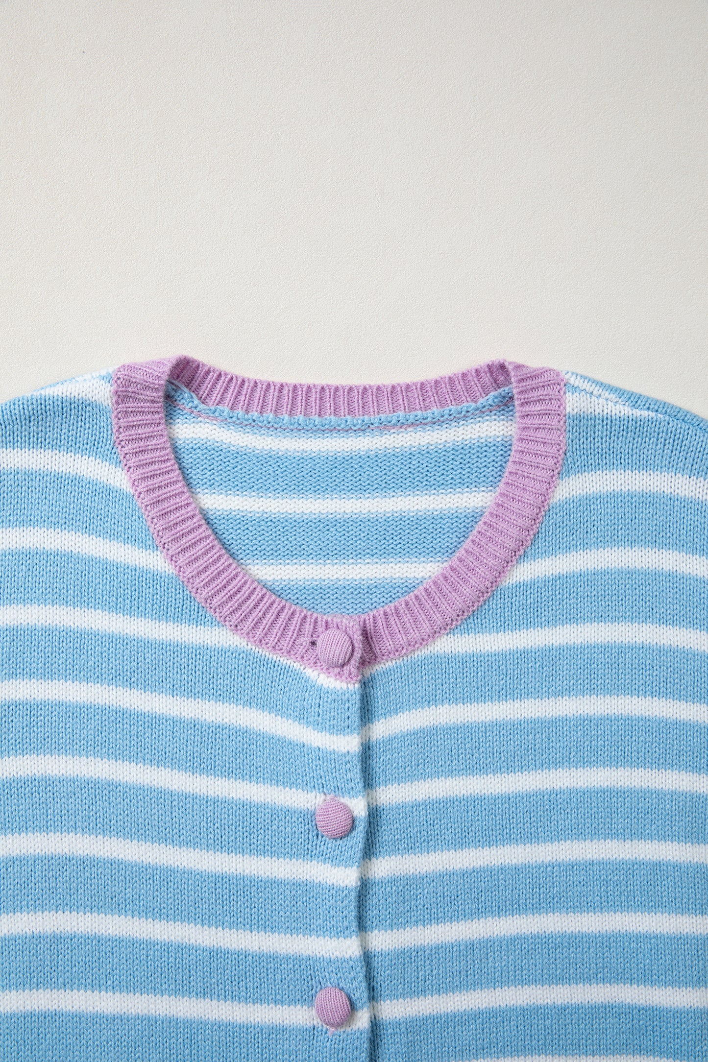 Sky Blue Pastel Stripe Button Knit Cardigan Sweater Top
