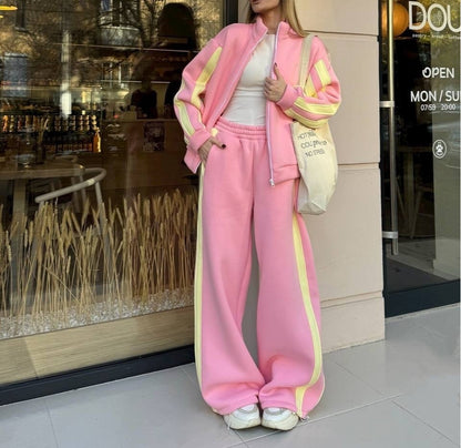 Women's Color Block Zip Up Jacket Sweatpants 2 Piece Set