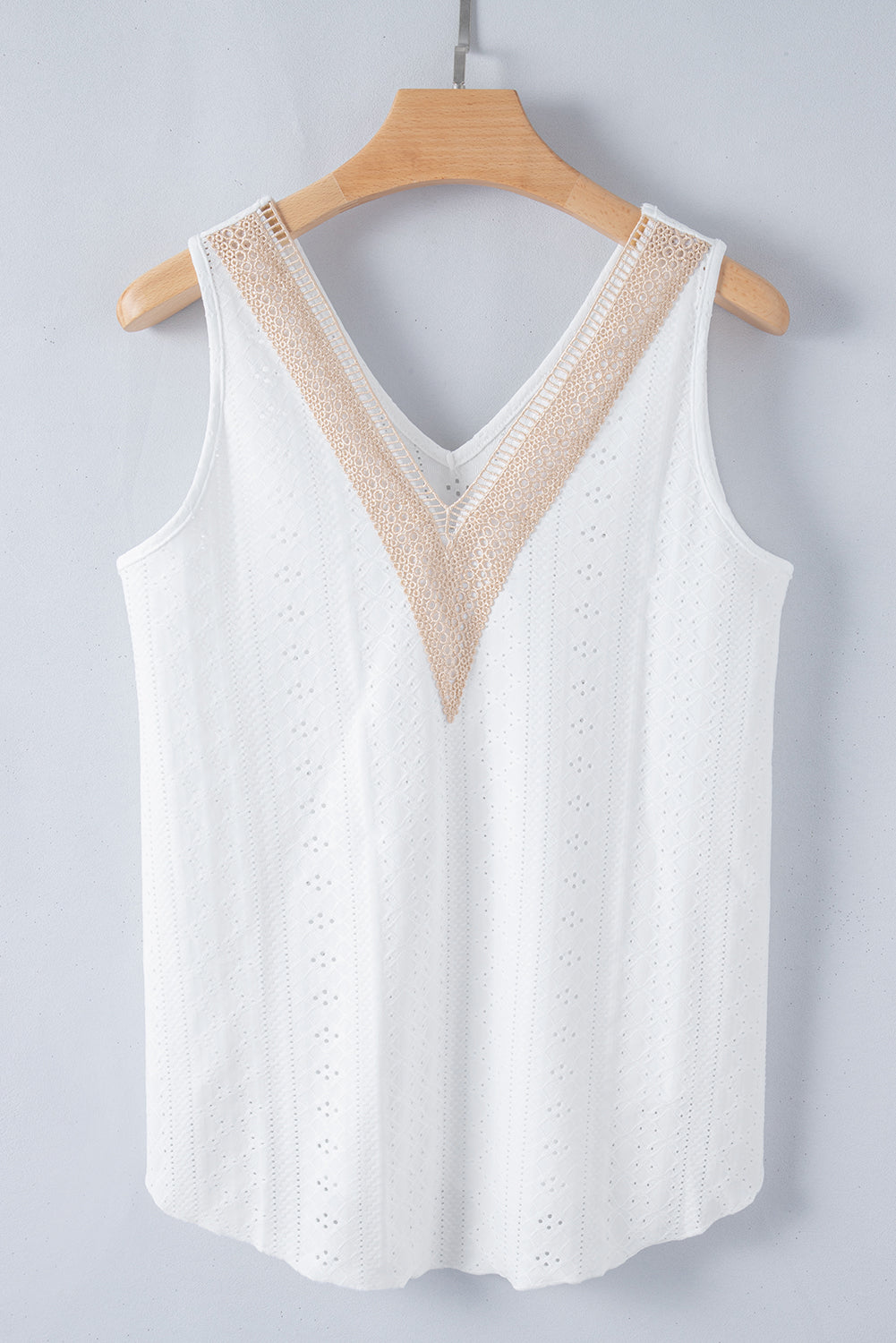White Lace Crochet V Neck Tank Top Boho Eyelet Blouse