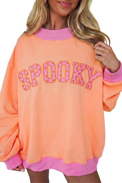 Spooky Halloween Graphic Contrast Trim Sweatshirt
