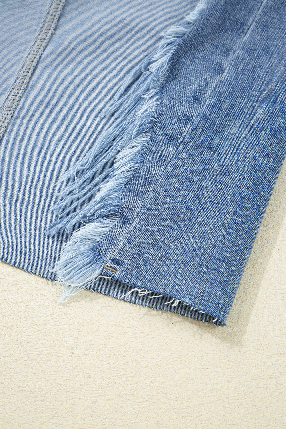 Distressed High Waist Asymmetrical Denim Midi Skirt