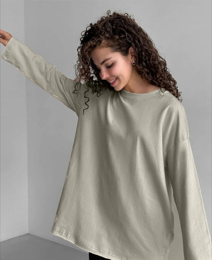 Loose Fit Cotton Long Sleeve Casual T Shirt for Women