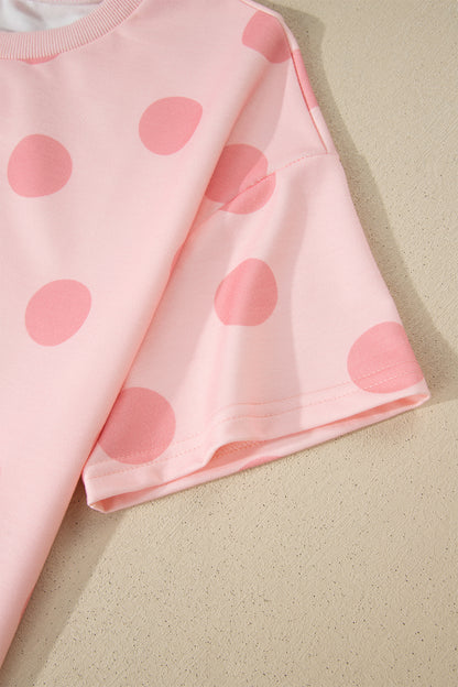 Polka Dot Lounge Set Tee and Drawstring Shorts Set