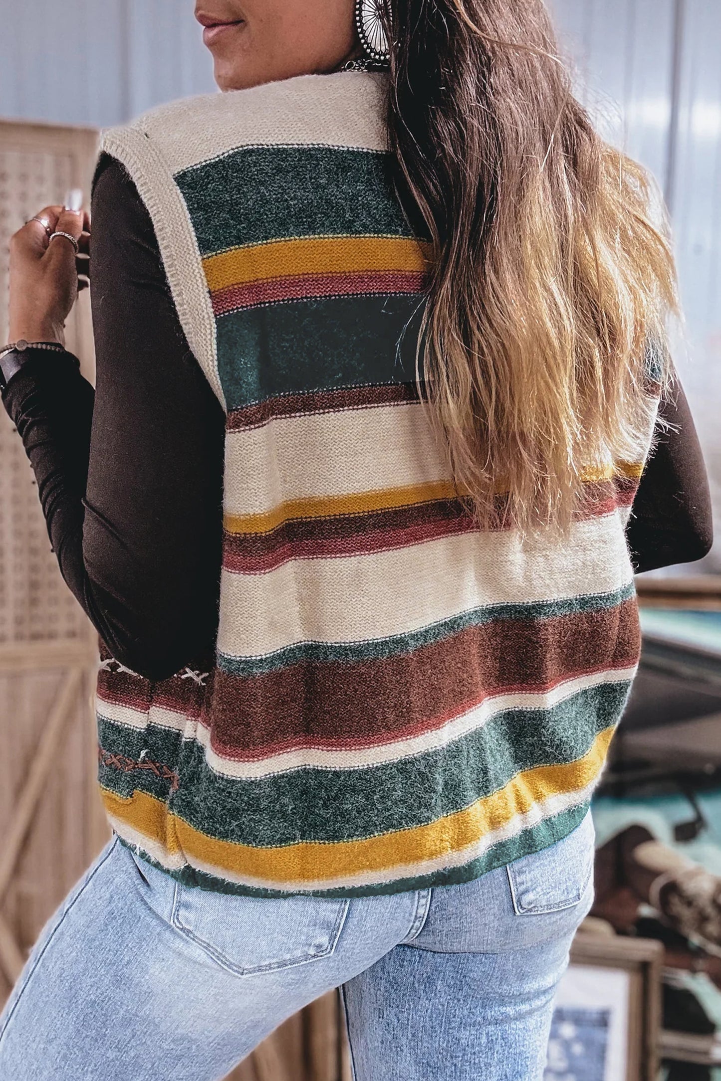 Striped Knit Button Front Sweater Vest