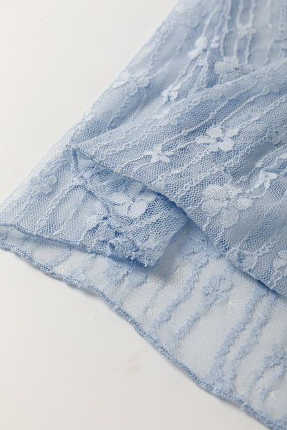 Ashleigh Blue Sheer Floral Lace Mock Neck Long Sleeve Top
