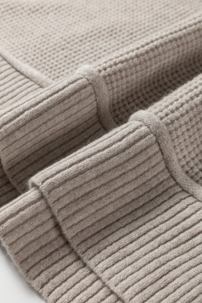 Waffle Knit High Neck Drop Shoulder Ribbed Sweater