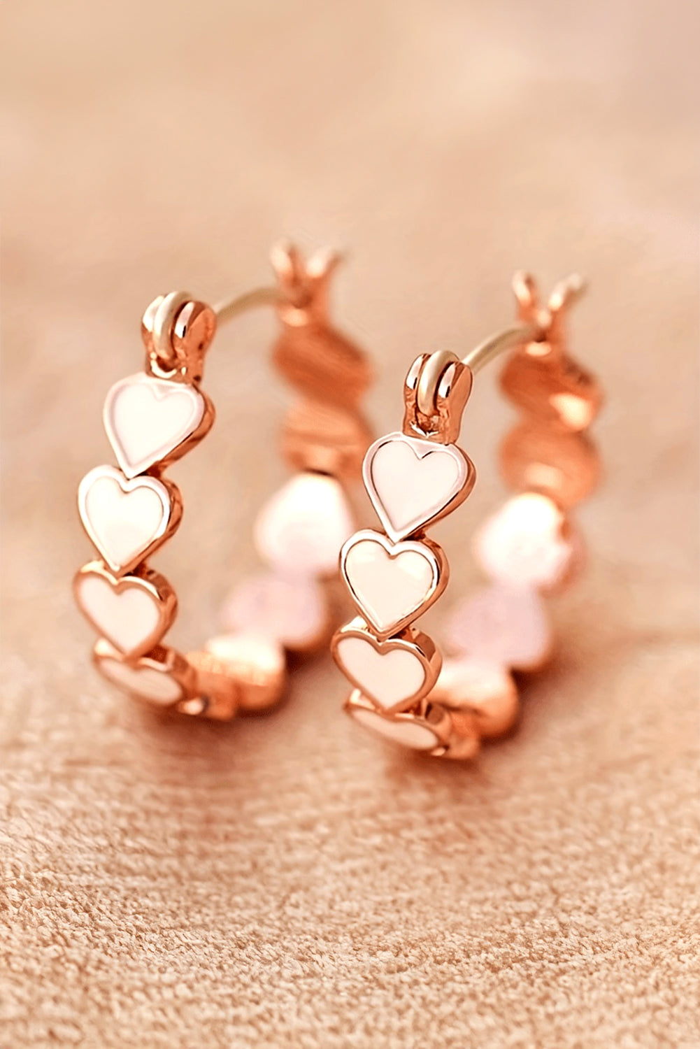 White Heart Gold Plated Small Hoop Earrings