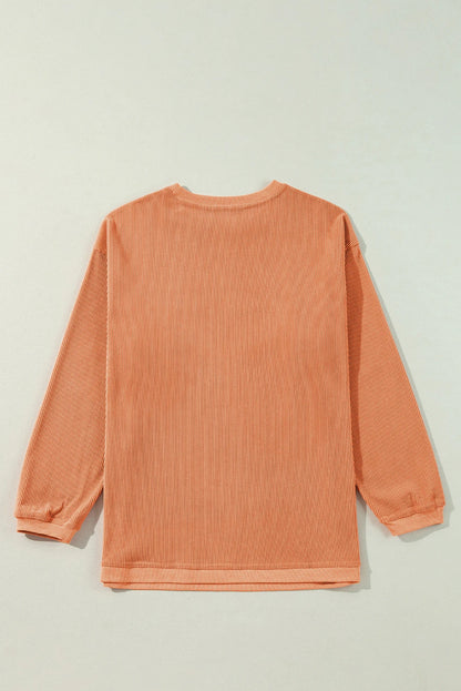 Orange Thankful Ribbed Crewneck Thanksgiving Sweatshirt